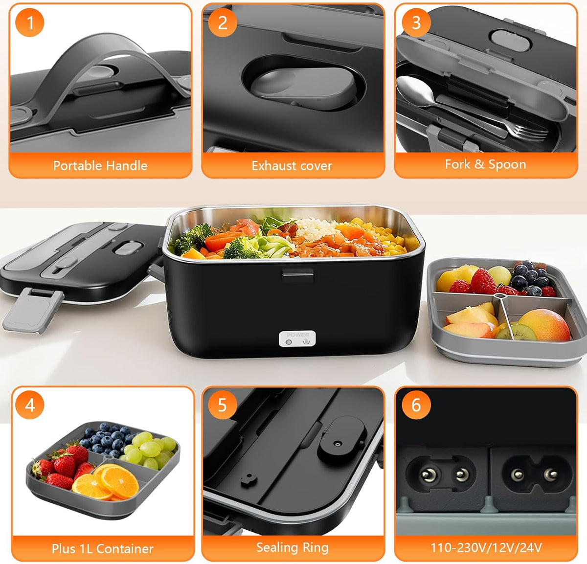 Skiennix Electric Lunch Box - 2.8L Double Layer Food Heater for Home, Office & Car - Black