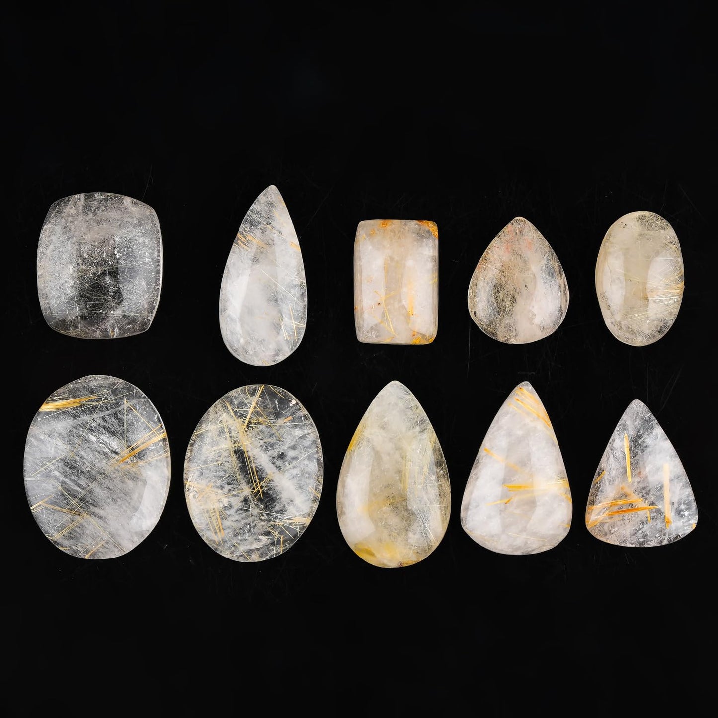 GemSymphony Natural Golden Rutile Gemstone Cabochon Pack of 3 Mixed Shapes – Polished Crystal Stones for Jewelry Making Supply, Healing, Reiki & DIY Crafts, Natural Gem Cab Set for Wire Wrapping (15-20 mm)