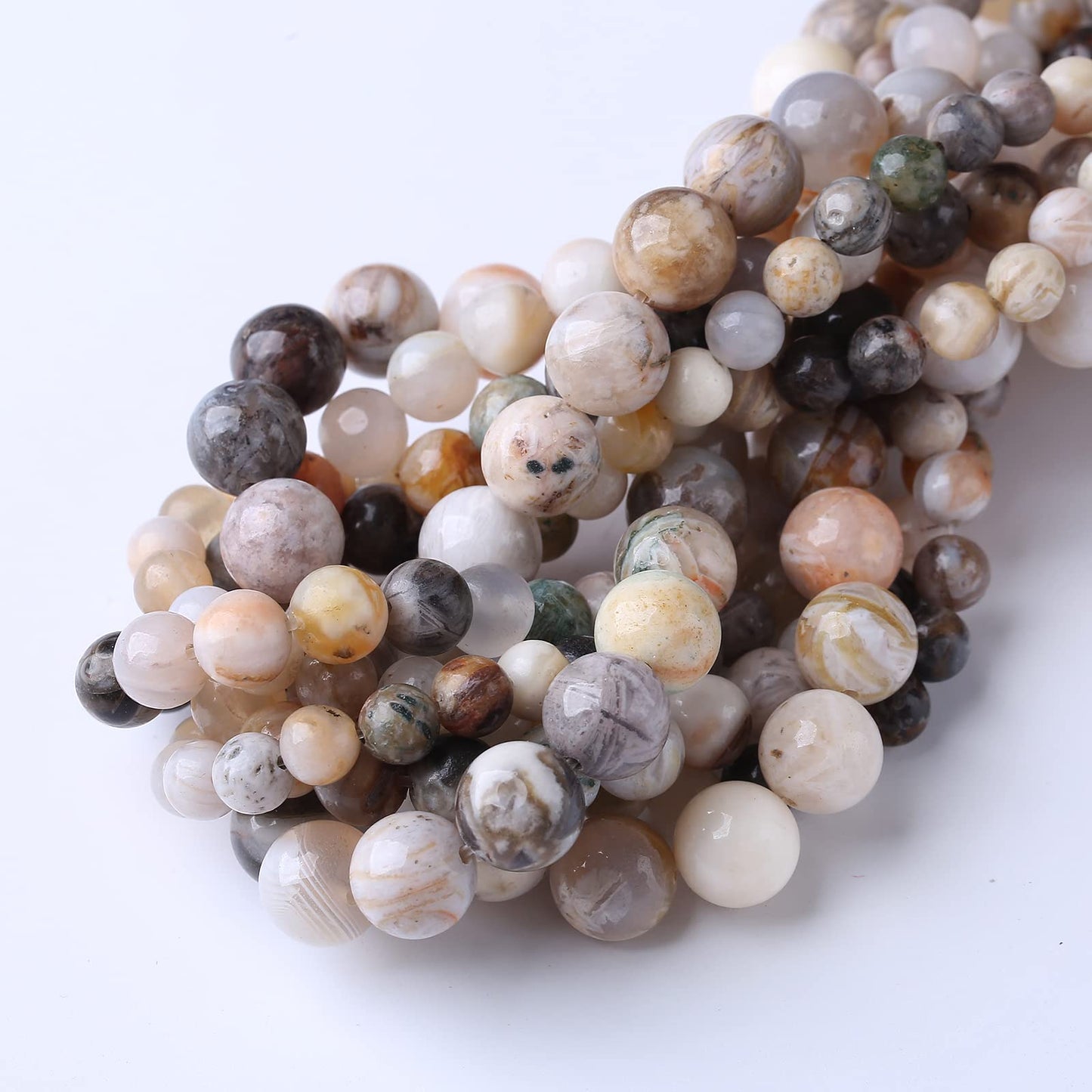 36PCS 10MM Natural Bamboo Leaf Agate Stone Beads Energy Healing Beads for DIY Jewelry Bracelet Necklace Making for Jewelry Making15Inch…