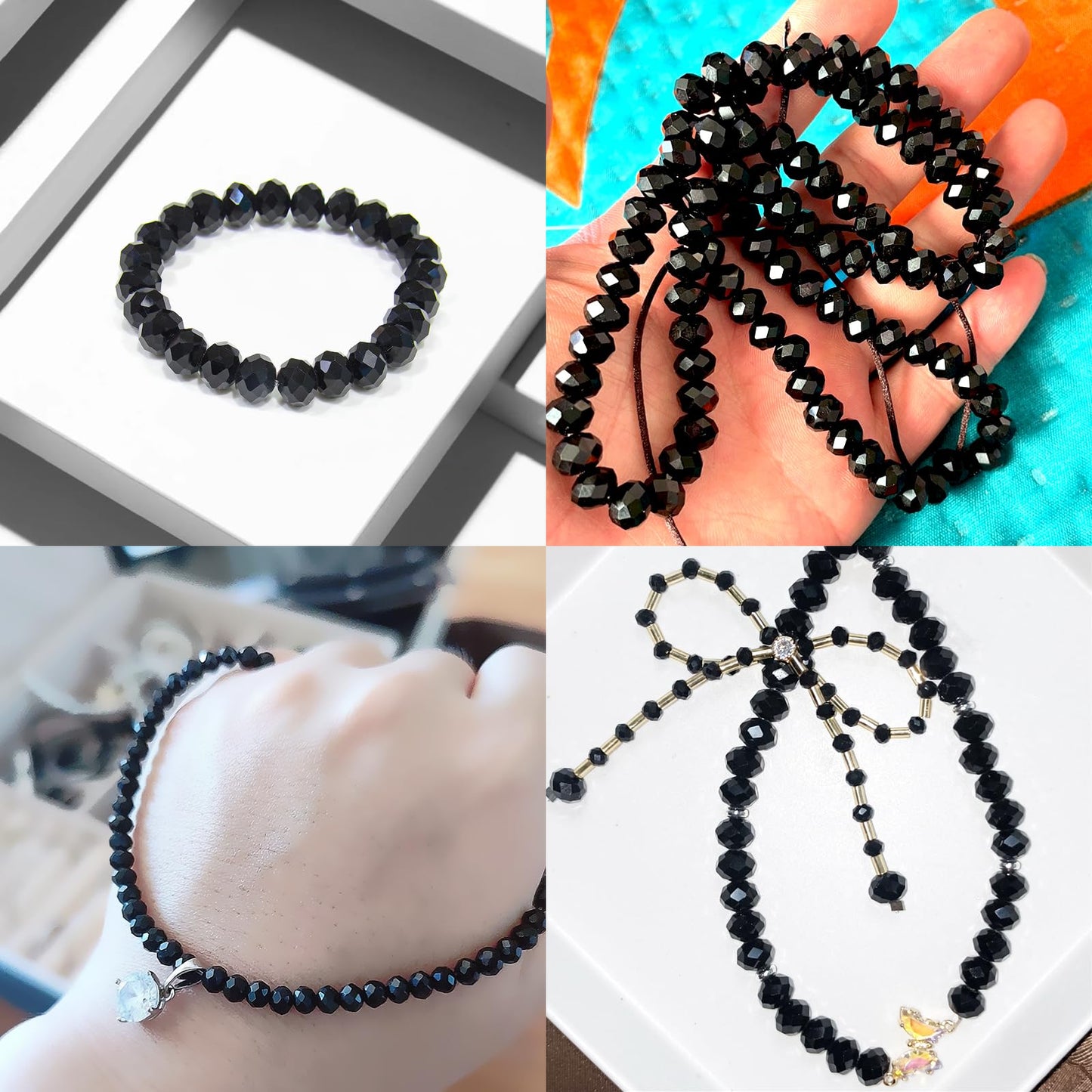 Laopottbeads 220 Pcs 10mm Round Crystal Glass Beads for DIY Jewelry, Ideal for Bracelets, Necklaces, Pendants, and Handmade Craft Projects(Black)