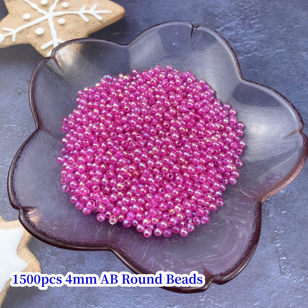1500 Pcs 4mm Acrylic Round Beads AB Colors Round Spacer Beads for Earring Bracelet Necklace Key Chains Jewelry DIY Craft Making (Rose Red AB)