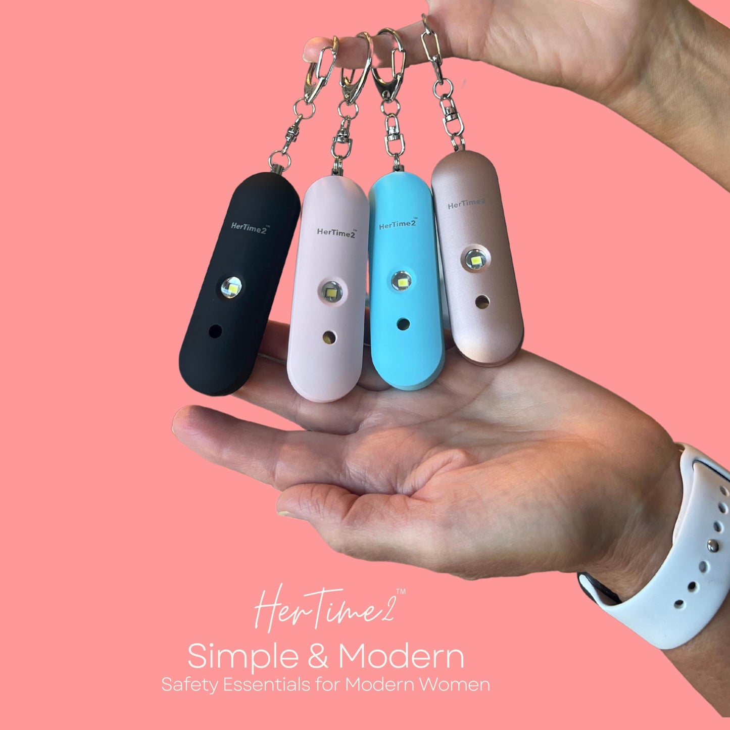 HerTime2 Personal Safety Alarm – Travel Safe Waterproof – Gift for Women College Girls – Self Defense Keychain – Extra Loud Siren – Strobe Light – Cute Key Chains Protection (Rose Gold)