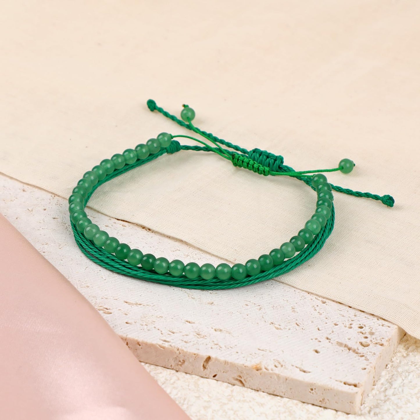 LPBeads 4mm Green Aventurine Bracelet with Handmade Rope Bracelet Size Adjustable Natural Stone Crystal Healing Bracelets Gifts for Unisex Adults