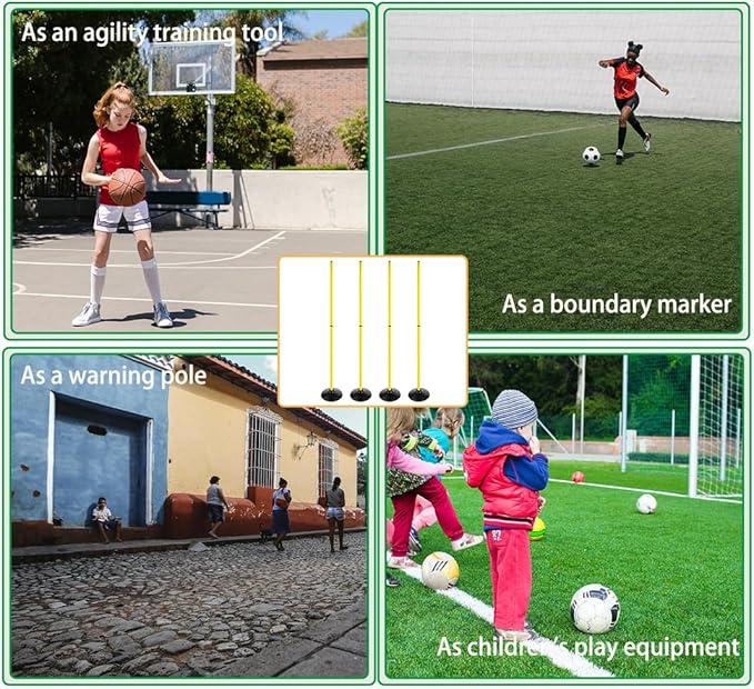 6FT Soccer Agility Poles with Rubber Base Detachable Speed Agility Stick Slalom Speed Training Pole Set for Sports