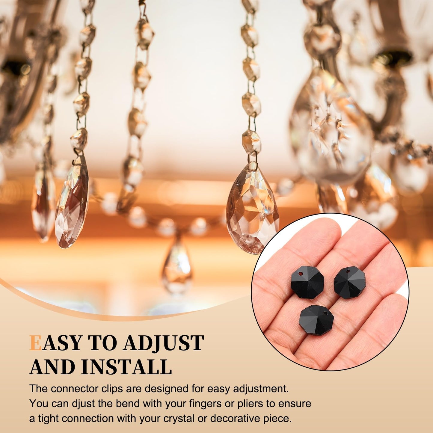 uxcell 25Pcs 1 Hole Crystal Octagon Beads, 14mm K9 Glass Hanging Chandelier Beads Prisms Parts for Crystal Chandeliers Lamp Hanging Pendant Jewelry DIY Craft, Black