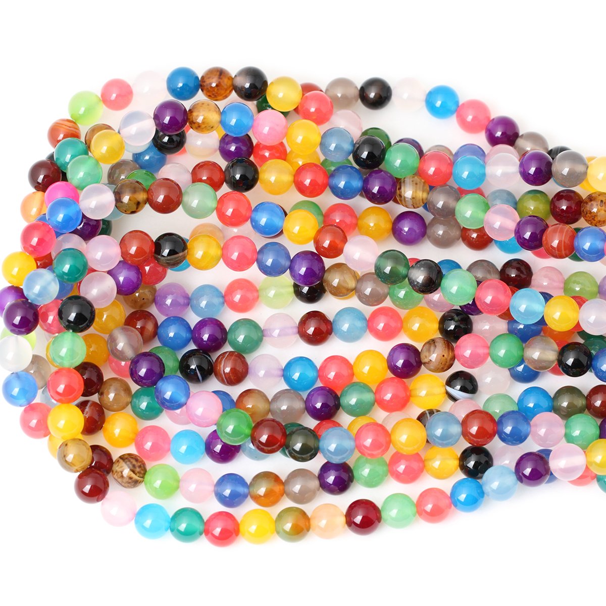 CHEAVIAN 45PCS 8mm Colorful Agate Gemstone Round Loose Beads for Jewelry Making 1 Strand 15"