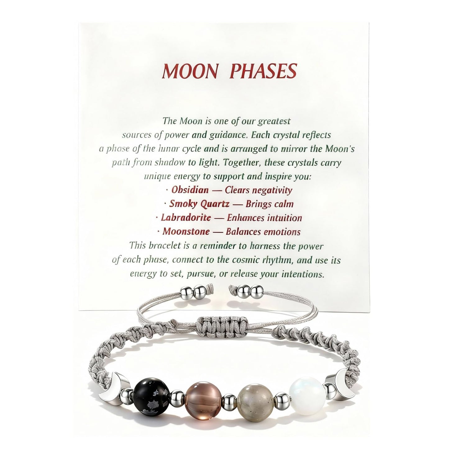 KOFISNI Moonstone Healing Bracelet for Women Negative Energy Hope Bracelet for Women Blocker Black Obsidian Bracelets First Time Mom Gifts Mothers Day Friendship Gifts for Him Her (Moon Phase)