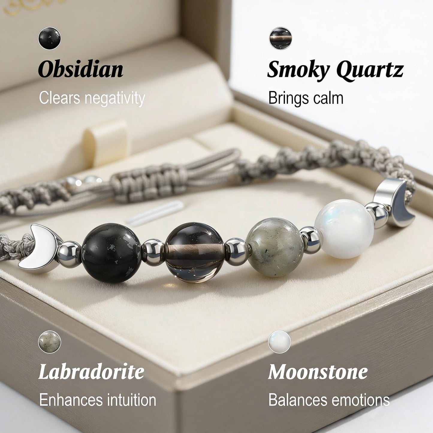 MIFYNN Moon Phase Bracelet for Women Crystal Healing Bracelet Natural Moonstone Beaded Bracelets Meditation Relaxation Crystal Bracelet Friendship Jewelry Gifts (A.)