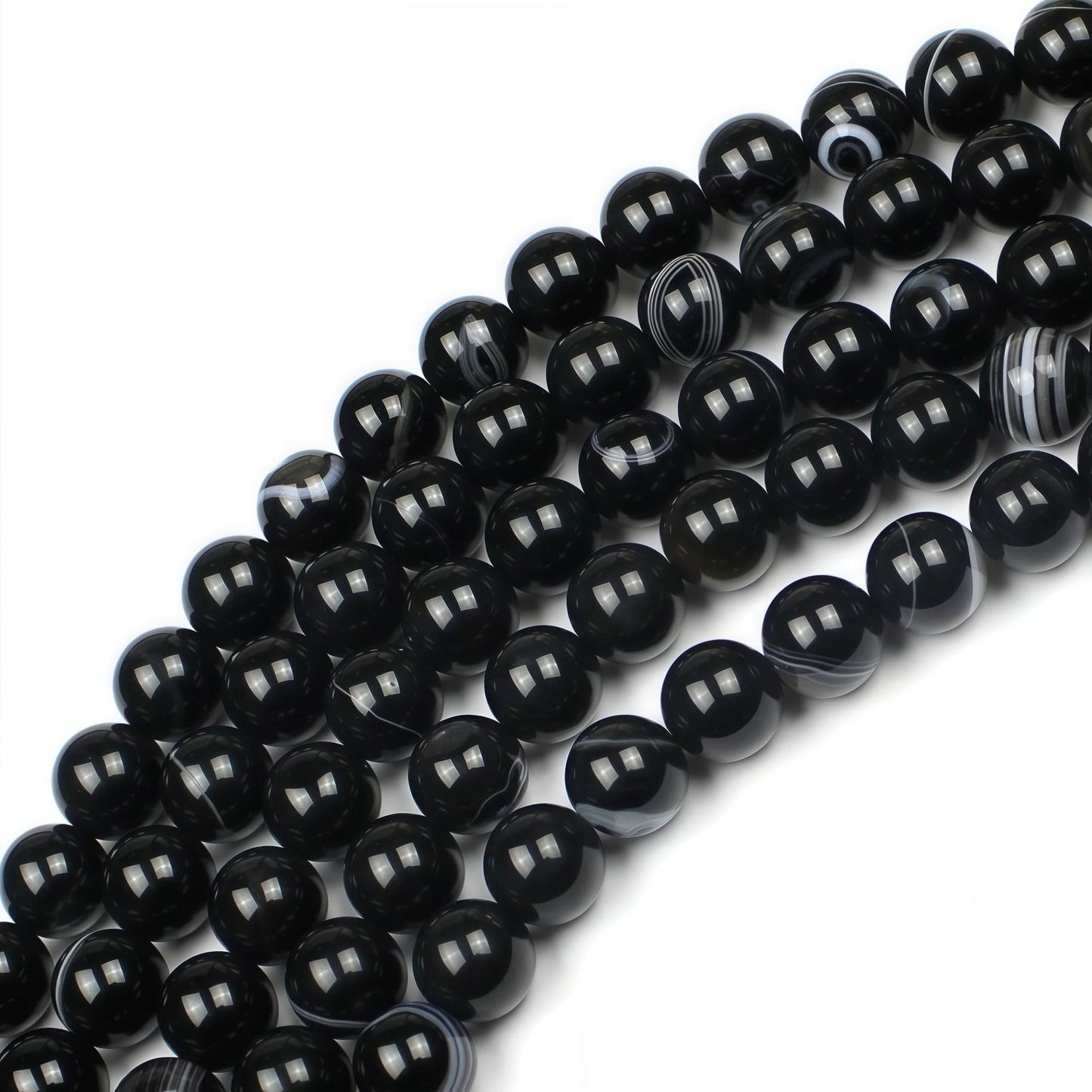 MJDCB Natural Black Striped Agate Round Loose Beads for Jewelry Making DIY Bracelet Necklace (12mm)