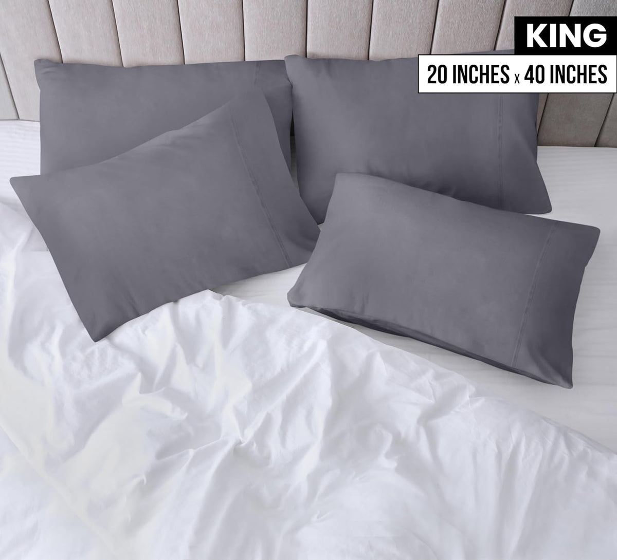 Utopia Bedding King Pillow Cases - 4 Pack - Soft Brushed Microfiber - Fade Resistant 20 X 40 Inches | Grey