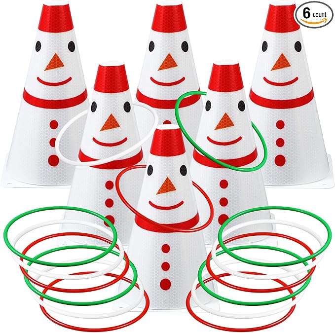 Leitee 6 Sets Candy Corn Ring Toss Game Plastic Cones Ring Toss Combo Set Mini Traffic Cones Toss Game for Sports Training Garden Backyard Outdoor Activities