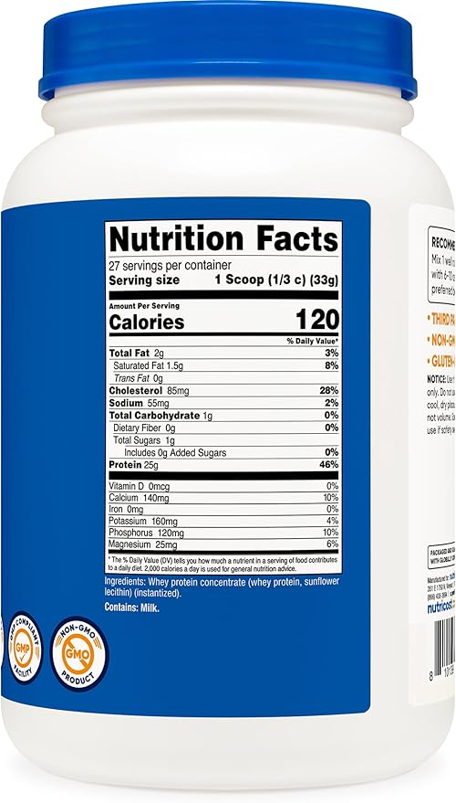 Nutricost Whey Protein Concentrate (Unflavored) 2LBS - Gluten Free & Non-GMO