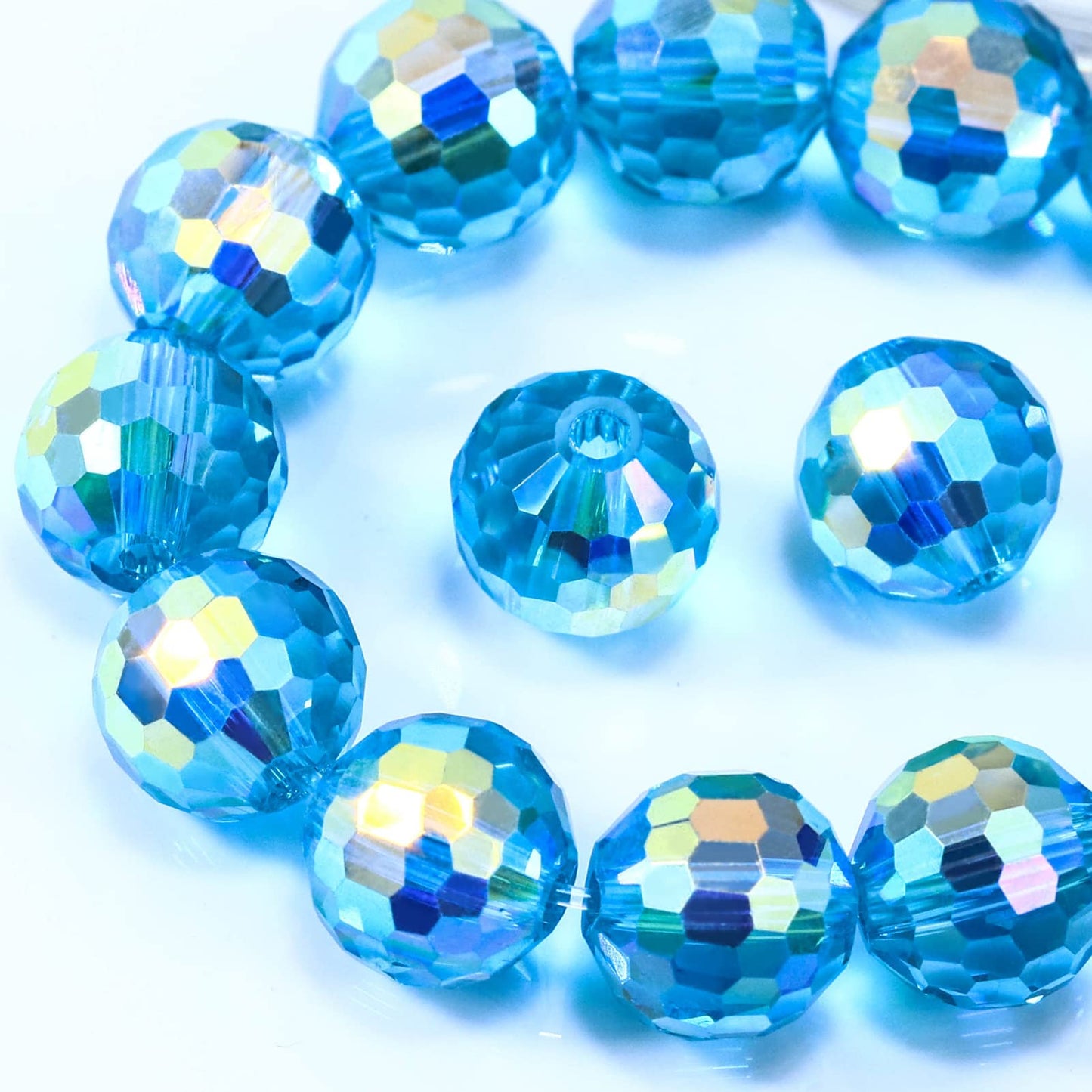 Dowarm 100PCS 8MM Crystal Glass Beads for Jewelry Making, Faceted Crystal Beads for Crafts Bracelet Wind Chimes Suncatcher, #5003 Rondelle Spacer Beads, Loose Gemstones, Aquamarine AB