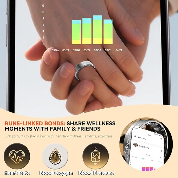 Ultra Smart Ring for Women Men,Health Fitness Tracker with Sleep/Blood Pressure/Oxygen Monitoring, Heart Rate & Activity Tracking,IP68 Waterproof, 5+Day Battery,No Subscription Fee 1-Gold 8