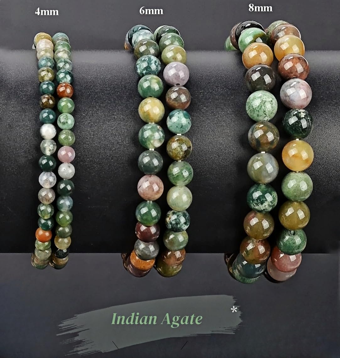 CINSKYING 3Pcs Healing Crystal Turquoise Bracelets for Women Men 8mm 6mm 4mm Natural Stone Beaded Stretch Bracelet Jewelry Gifts for Women Girl (T6-Indian Agate)