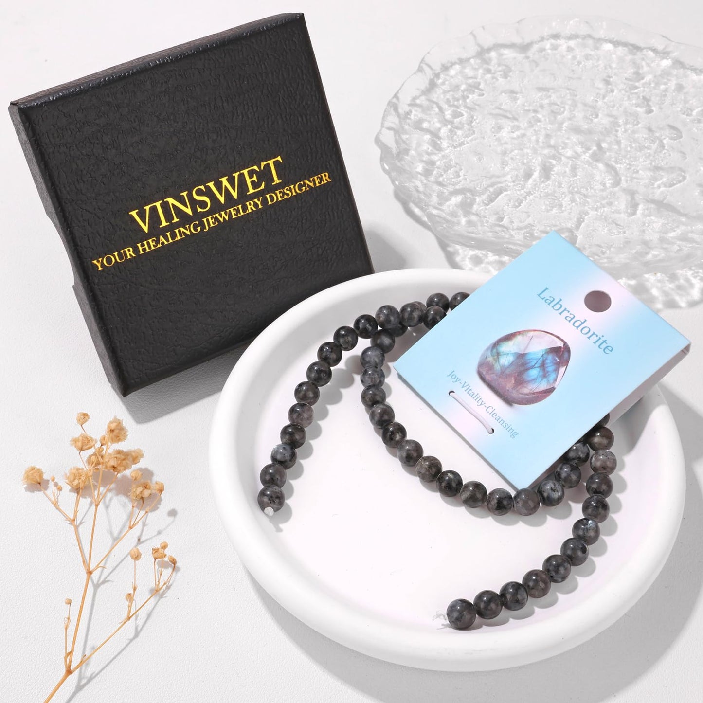 Vinswet 60pcs 6mm Labradorite Natural Stone Beads Round Genuine Real Stone Beading Loose Gemstones DIY Smooth Bead for Bracelet Necklace Earrings Jewelry Making