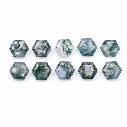 GEMKORA 4pcs, 8x8X4mm Natural Moss Agate Hexagon Shape-Step Cut Gemstone Wholesale Lot, Jewelry Making Loose Gemstone, Polished Minerals, DIY, Healing Crystals, Bulk Gemstone Deal