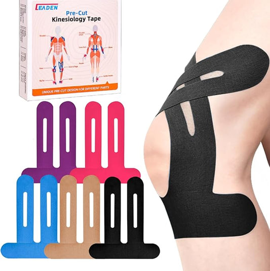 IEADEN Precut Kinesiology Tape for Knees, 10 Pcs, 5 Colors - Knee Support & Stability, Knee Pain Relief Athletic Tape - Waterproof & Elastic, Breathable Hypoallergenic Latex-Free Tape