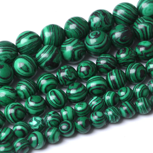 36PCS 10MM Green Malachite Round Loose Natural Gem Beads for Jewelry Making 15"
