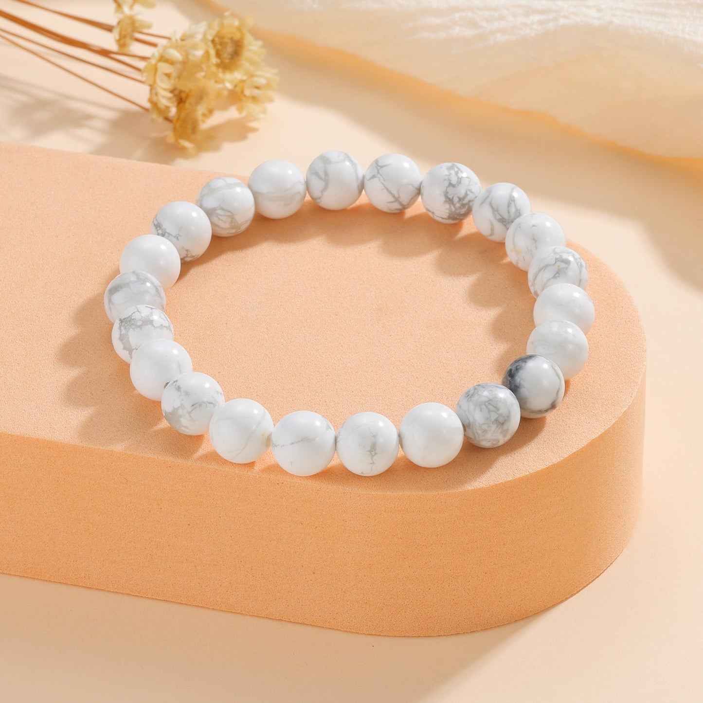 Udolfly Womens Crystal Beaded Bracelets for Women Men Protective Energy Bracelet Natural Gemstone Bead Bracelet 6mm Howlite