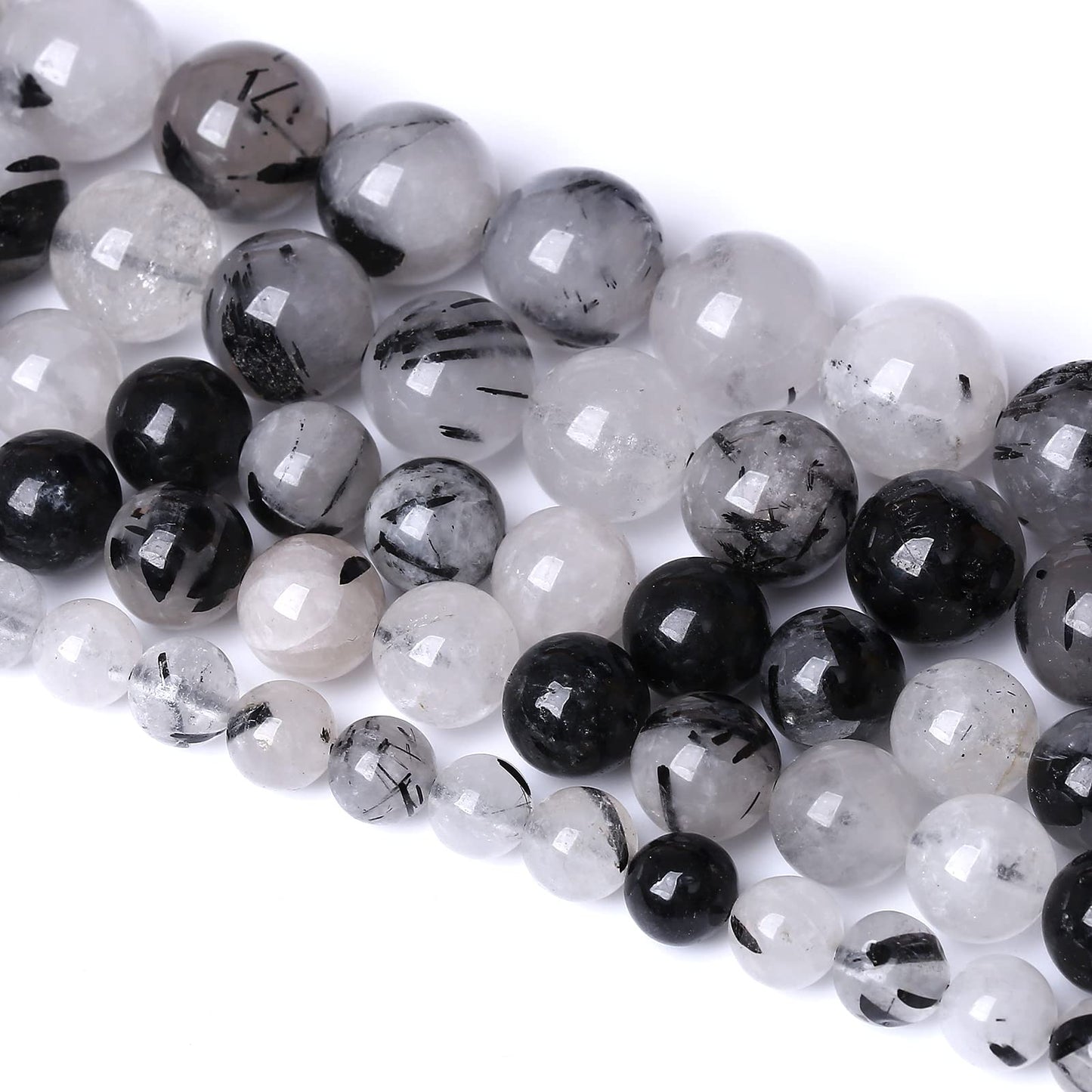 10MM 36PCS Natural Crystal Stone Black Rutile Quartz Gemstone 2A Grade Loose Beads for Jewelry Making DIY Bracelet Necklace Semi Precious Beads 1 Strand