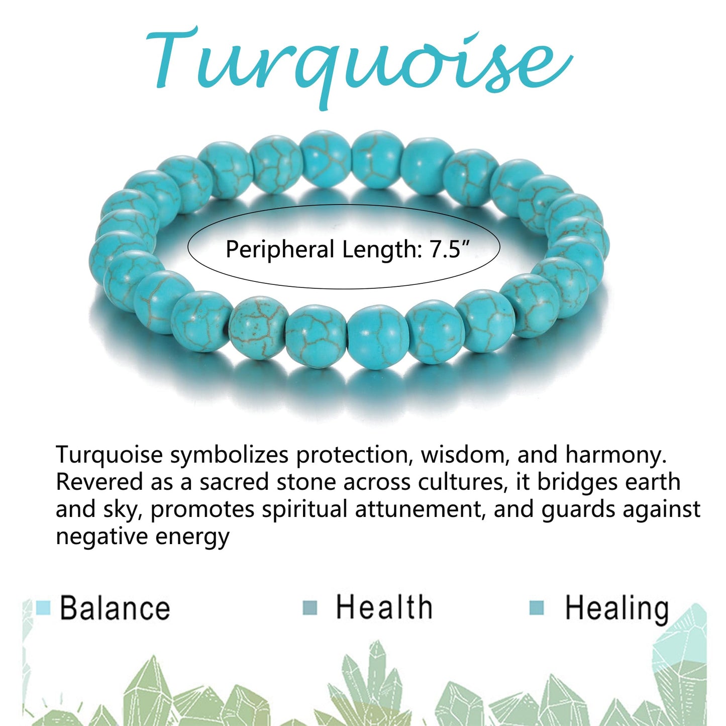 Udolfly Womens Crystal Beaded Bracelets for Women Men Protective Energy Bracelet Natural Gemstone Bead Bracelet 8mm Turquoise