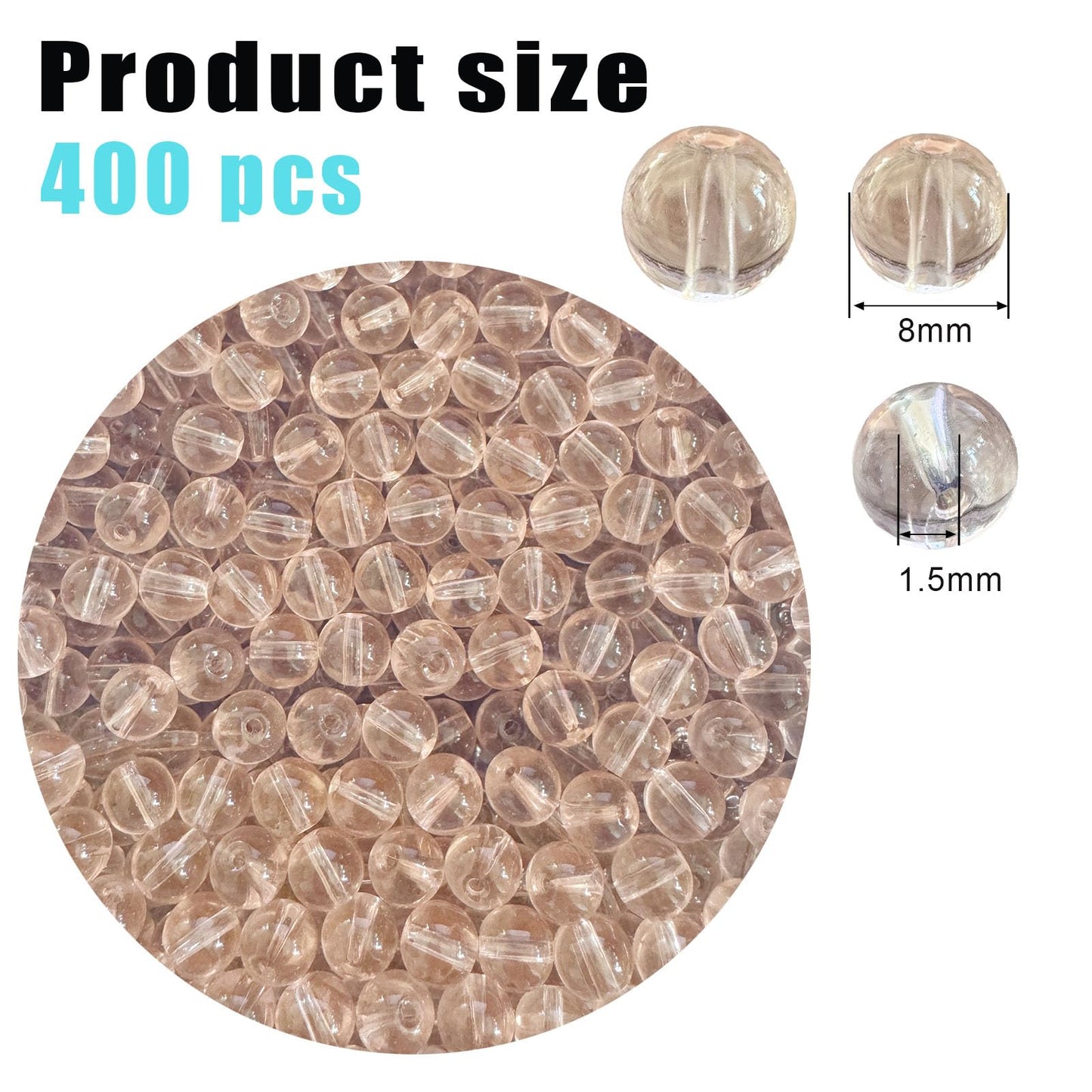 PAMIR TONG 400pcs 8mm Transparent Pink Round Glass Beads for Bracelet Pretty Smooth Loose Beads for Necklace-Earring-Jewelry Making-Home Decor and DIY Crafts & Projects