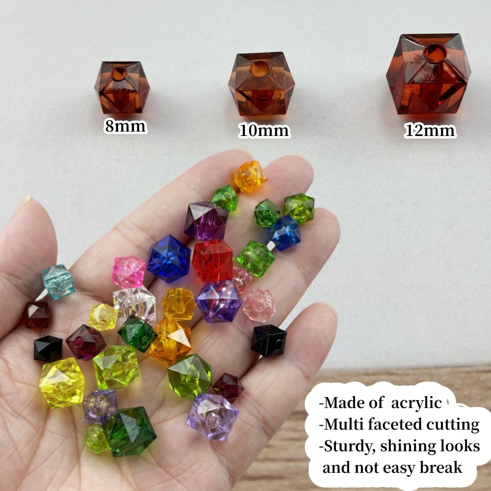 200pcs 10mm Acrylic Cube Square Faceted Acrylic Beads with Hole Plastic Spacer Beads for Bracelets Necklace Earring Making Supplies (Deep Coffee)