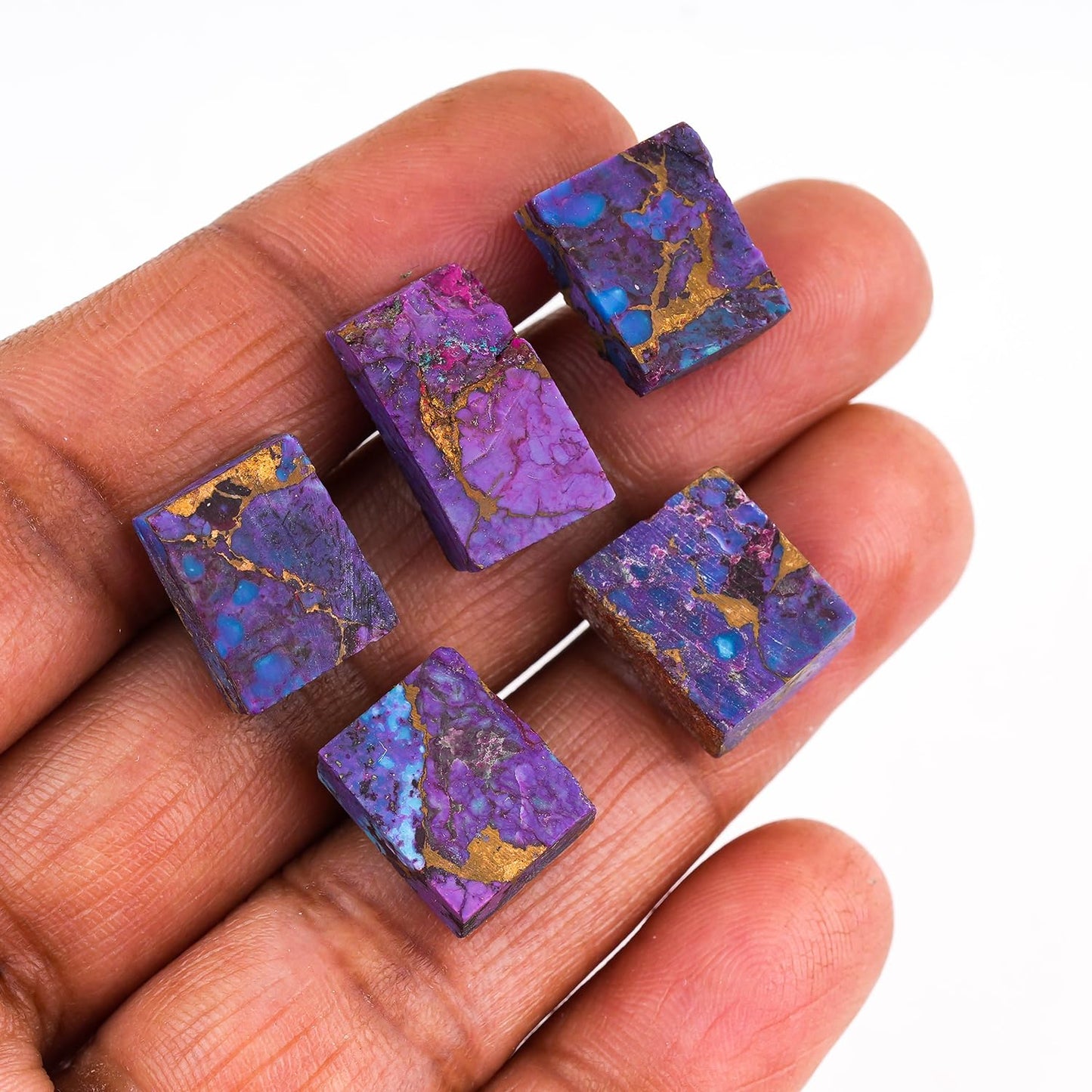 CRYSTALINES 5pcs, Wholesale Genuine Raw Purple Copper Turquoise Gemstone, Rough Stones, Bulk Loose Supplies, DIY-Jewelry Making, Chakra Healing Crystals, December Birthstone, Gem Collection