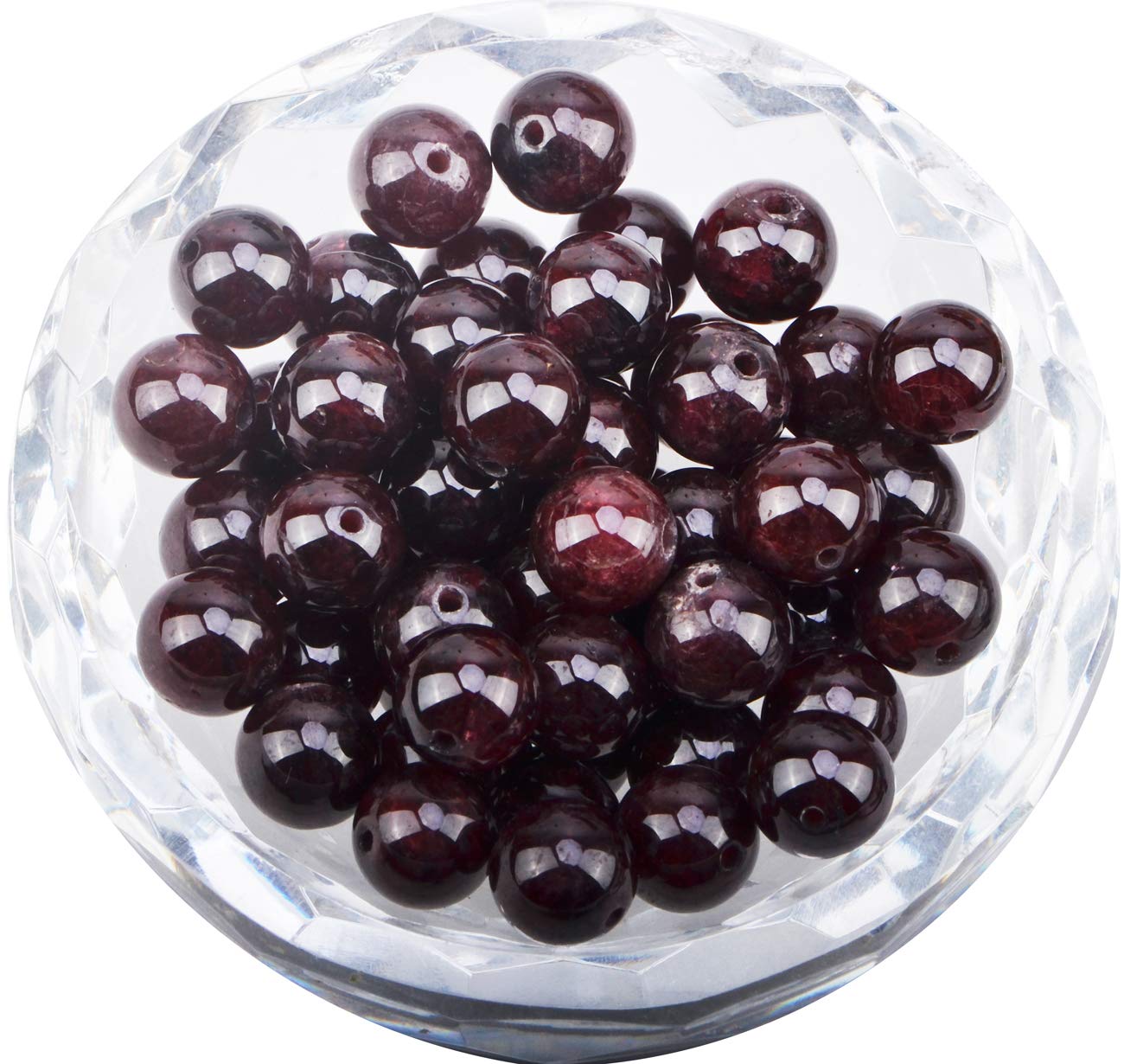 100Pcs Natural Crystal Beads Stone Gemstone Round Loose Energy Healing Beads with Free Crystal Stretch Cord for Jewelry Making (Garnet, 8MM)