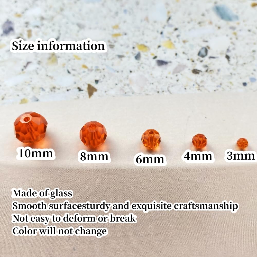 Xinhongo Crystal Glass Beads 50 Pieces 10mm Round Faceted Glass Spacer Beads for Jewelry Making Bracelet Earring Necklace DIY Craft Supplies(Orange)