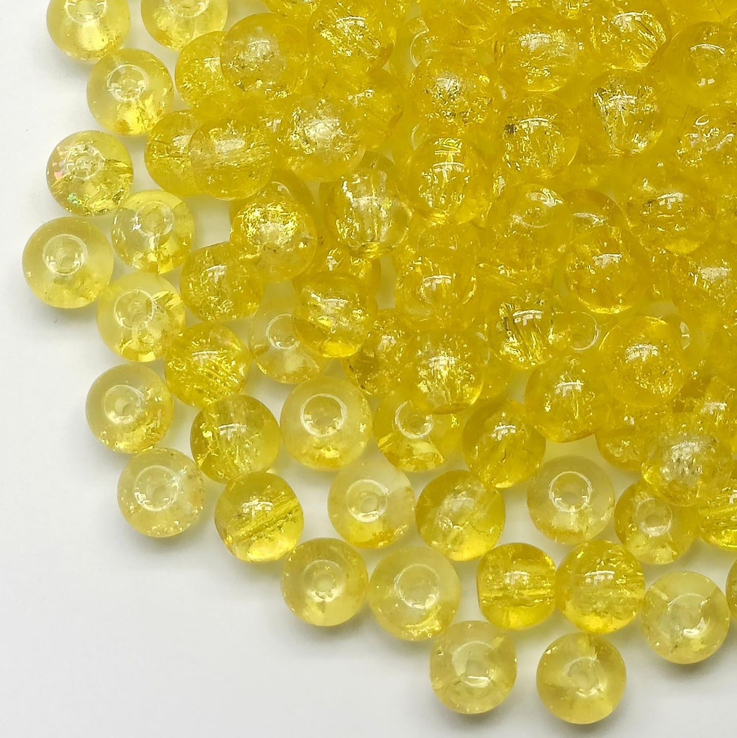 200PCS Glass Beads 8mm Glass Beads for Bracelets Necklaces Jewelry Making DIY Crafts (Yellow Crackle)