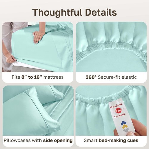 California Design Den Queen Bed Sheets Set - 100% Cotton, 400 Thread Count, Smooth Sateen Finish, Deep Pockets - Seafoam
