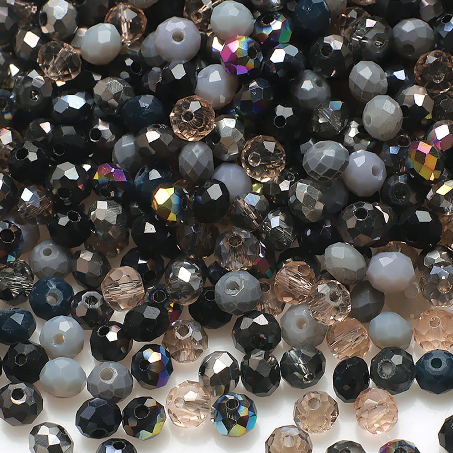 Niziky 200PCS Crystal Glass Beads for Jewelry Making, 6mm Multicolor Black Faceted Rondelle Glass Beads with Hole, Glass Crystal Briolette Spacer Beads for Jewelry Bracrlet Making Crafts Projects
