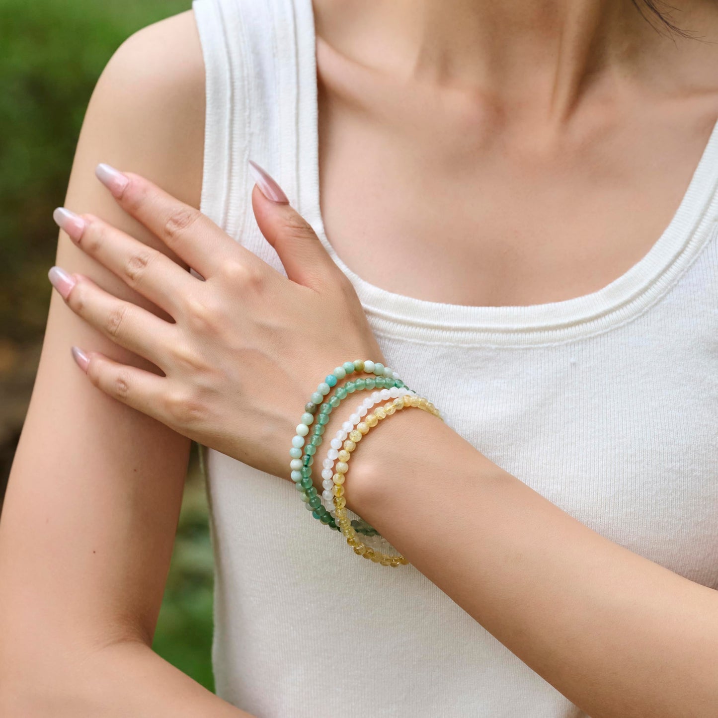 Bivei Amazonite - Soothing - 4mm Beaded Bracelets for Women Handmade Semi Precious Natural Stone Stretch Elastic Jewelry Yoga Protection Gifts Small