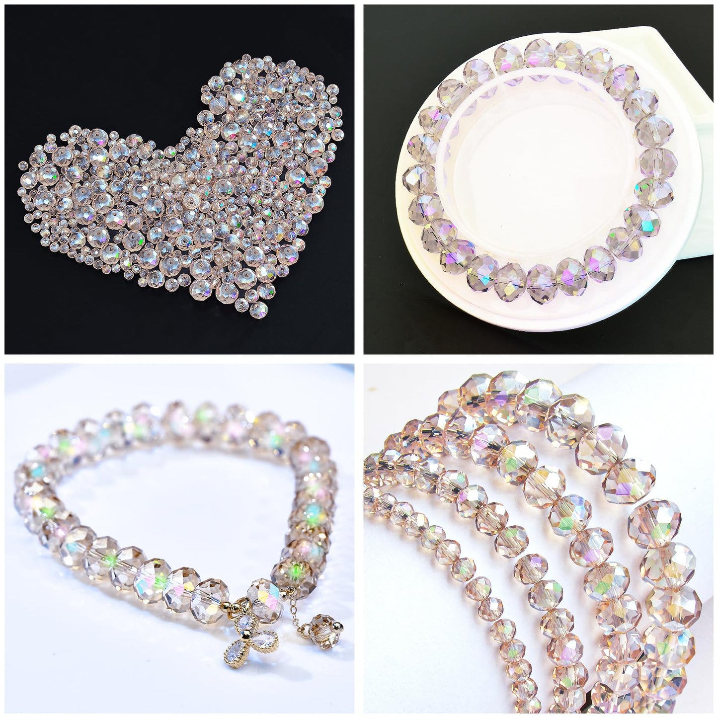 Laopottbeads 500Pcs 6mm Crystal Glass Beads for Jewelry Making Beads for Bracelets Necklace Pendants Making Supplies(Silver Champagne)