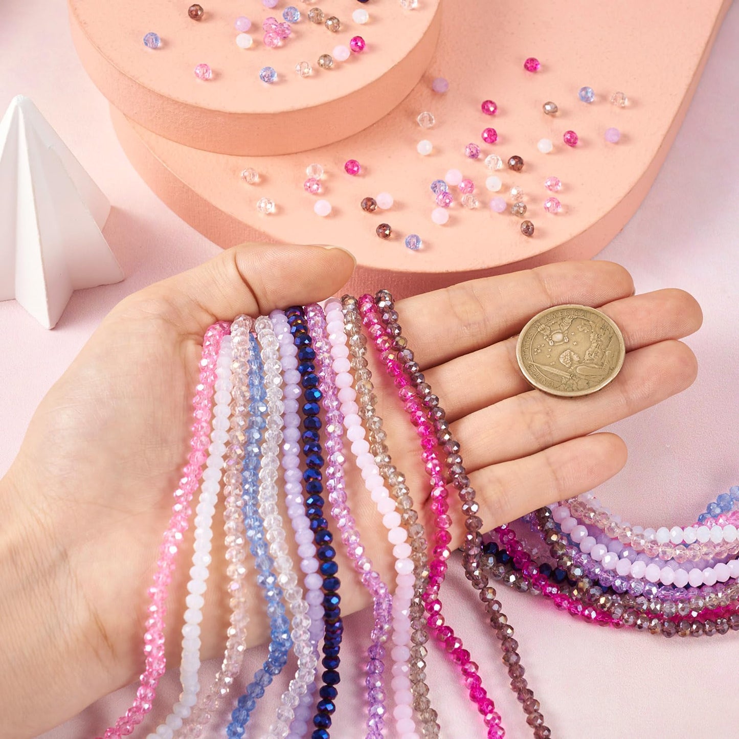 Elecrelive 1420pcs Faceted Glass Beads 4mm Briolette Rondelle Beads Crystal Loose Beads for DIY Beading Bracelet Necklace Jewelry Making