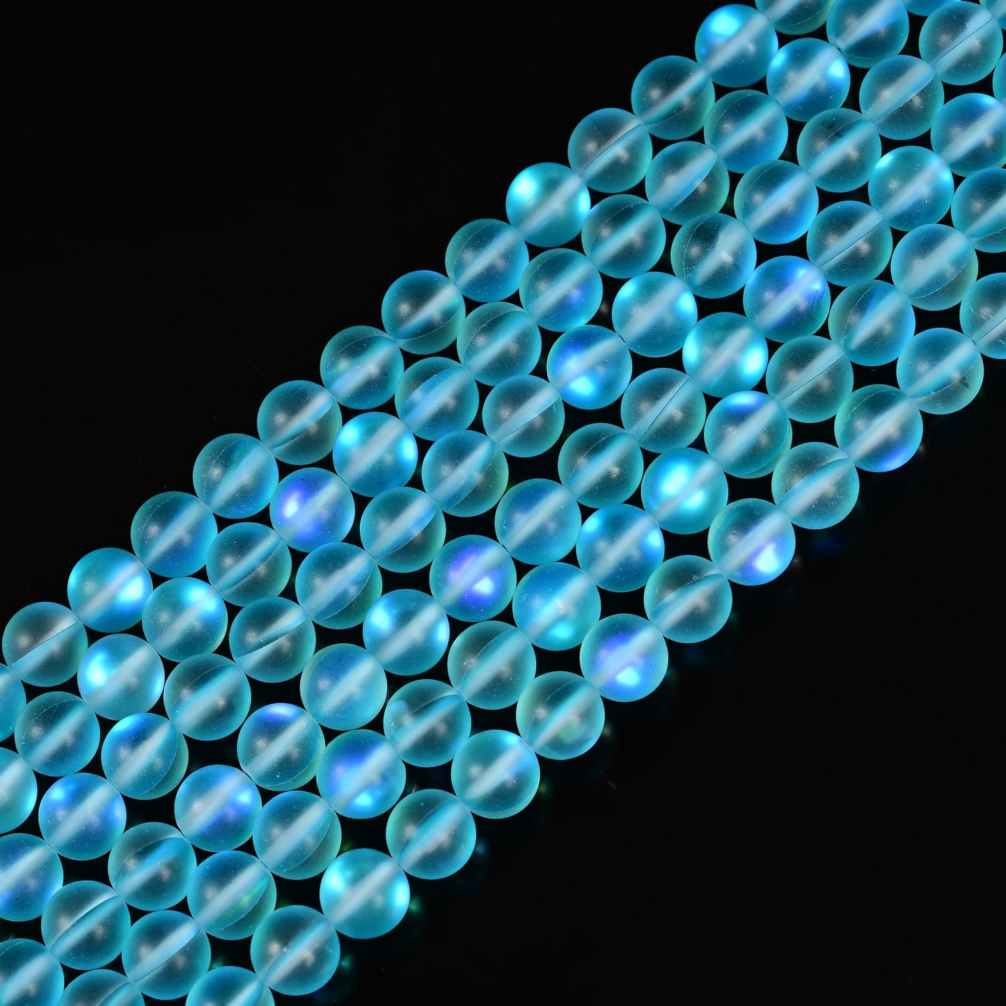 6mm Matte Aqua Blue Mermaid Aurora Crystal Glass Bead, Glitter Round Synthetic Moonstone Beads for Jewelry Making Bracelets