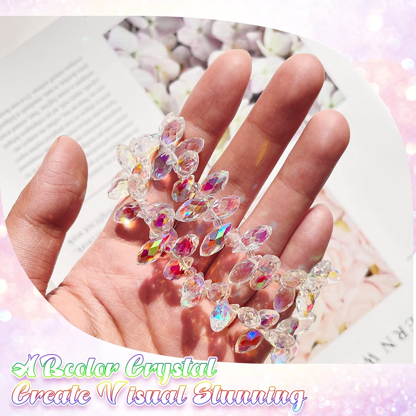Hicarer 200 Pieces Teardrop Chandelier Crystal Pendants 6 x 12 mm AB Color Rainbow Crystal Beads for Chandelier Jewelry Making DIY Project Earring Necklaces Bracelets