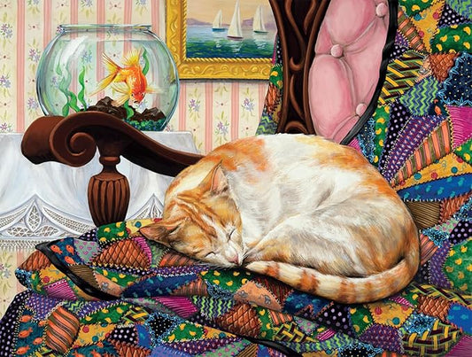 Buffalo Games - Joelle McIntyre - Sleeping Quilt Cat - 750 Piece Jigsaw Puzzle for Adults - Challenging Puzzle Perfect for Game Nights - Finished Size is 24 x 18