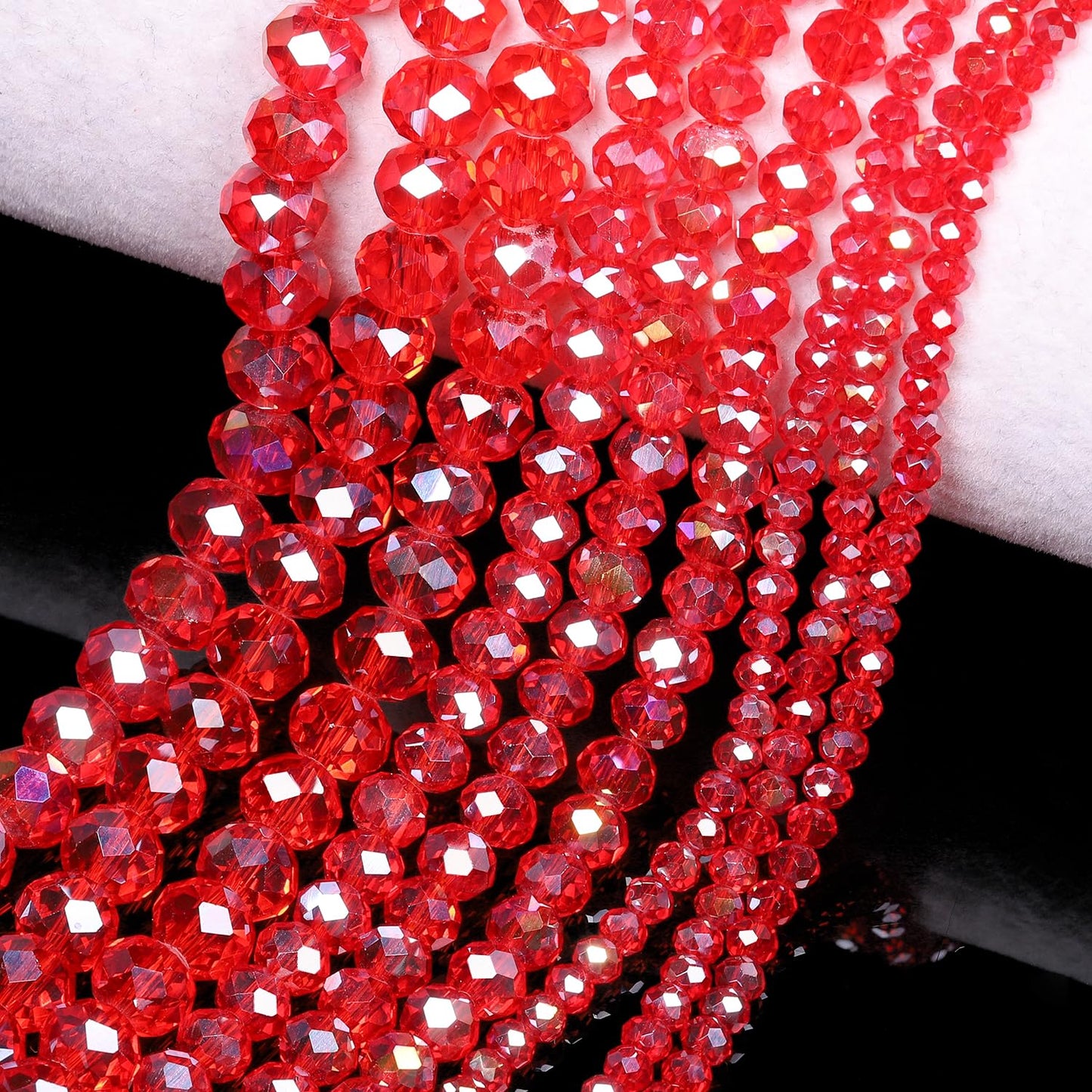 NITOPUPU 1000pcs 4mm Crystal Glass Beads for Jewelry Making Faceted Rondelle Flat Beads for Bracelets Necklace Earrings DIY Crafts (Red Crystal AB Bead)
