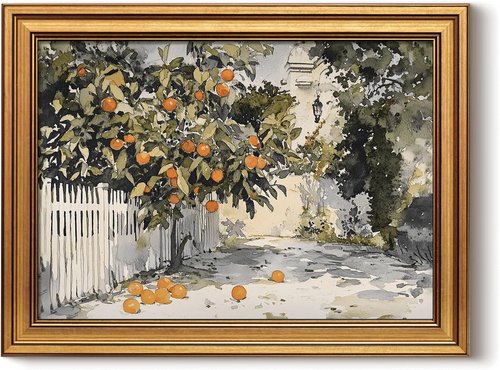 HUARCEY Vintage Gold Framed Wall Art - Earthy Orange Trees Canvas Print | 12x16 for Living Room Decor