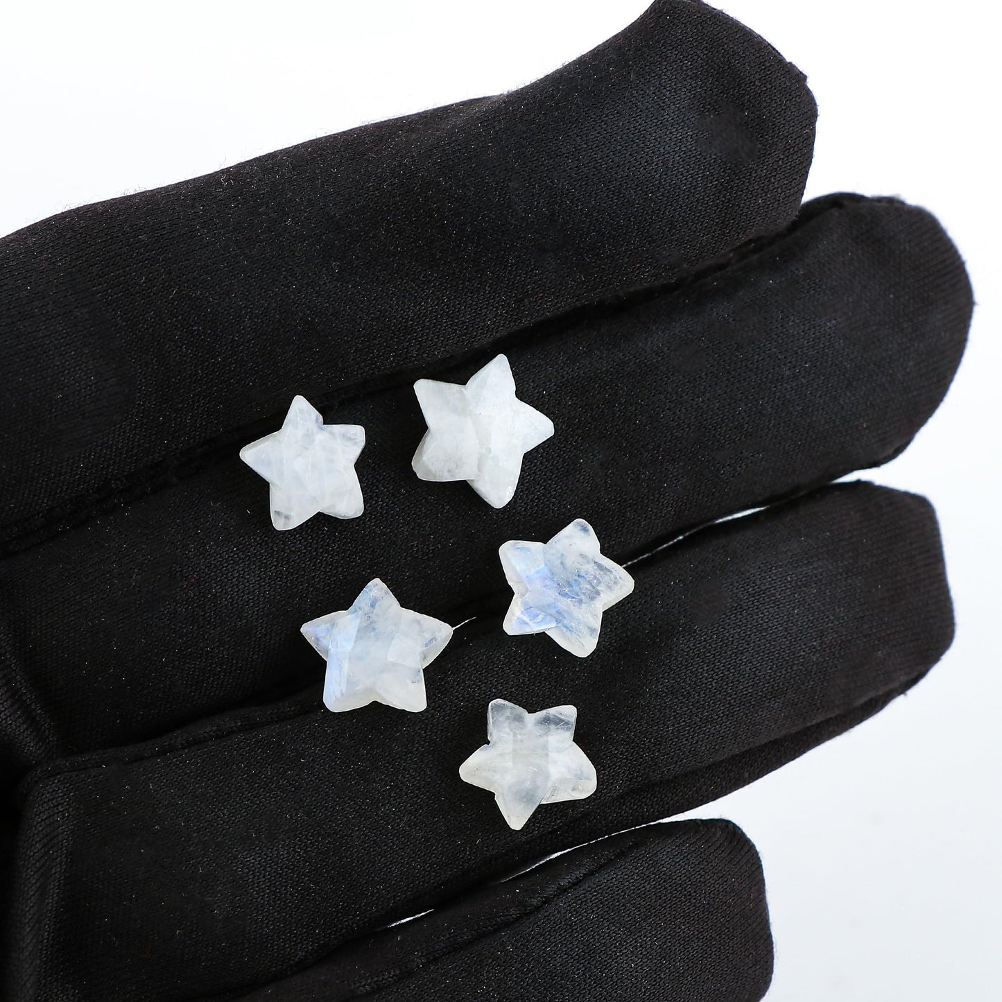 CRYSTALINES 5pcs, Wholesale Natural Rainbow Moonstone Gemstones, Bulk Star Shape Stones, Assorted Loose Supply, DIY Craft-Jewelry Making, Chakra Healing Crystals, Gem Collection, 8-10mm