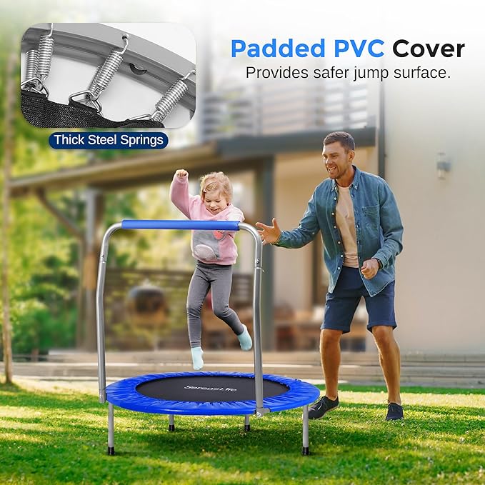 SereneLife 36/40" Foldable Mini Trampoline - Compact Fitness Trampoline for Kids Adults, Exercise Rebounder with Foam Handle, Indoor/Garden Workout Equipment, Max Load 150/220 lbs