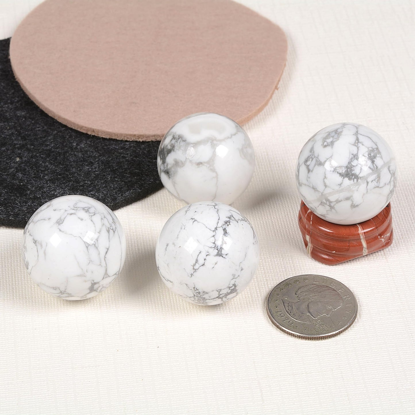 Justinstones Polished White Howlite Sphere with Red Jasper Stand – Handcrafted Gemstone 30mm Ball for Energy Healing, Meditation, and Home Décor
