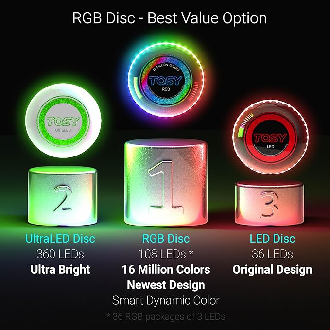 TOSY Bundle of 2 - Flying Disc 108 LEDs - RGB Black + RGB White