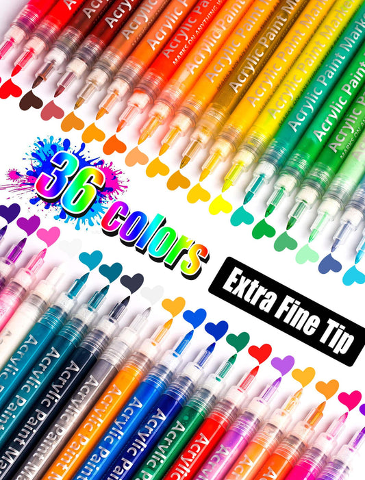 Coogert 36 Colors Extra Fine Tip Paint Pens Paint Markers, Premium Acrylic Paint Pens For Rock Painting, Canvas, Wood, Glass, Ceramic, Fabric, Acrylic Paint Markers Set for Painting Supplies
