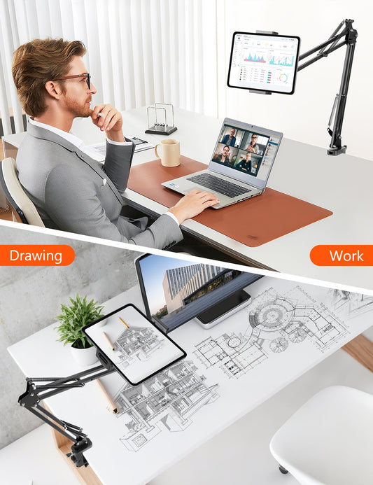 Evekea Tablet Holder for Desk, iPad Stand Phone Holder for Desk, Overhead Tablet Desk Mount for Bed with 360° Rotation, Compatible with iPhone iPad Kindle 4.7-13" Devices