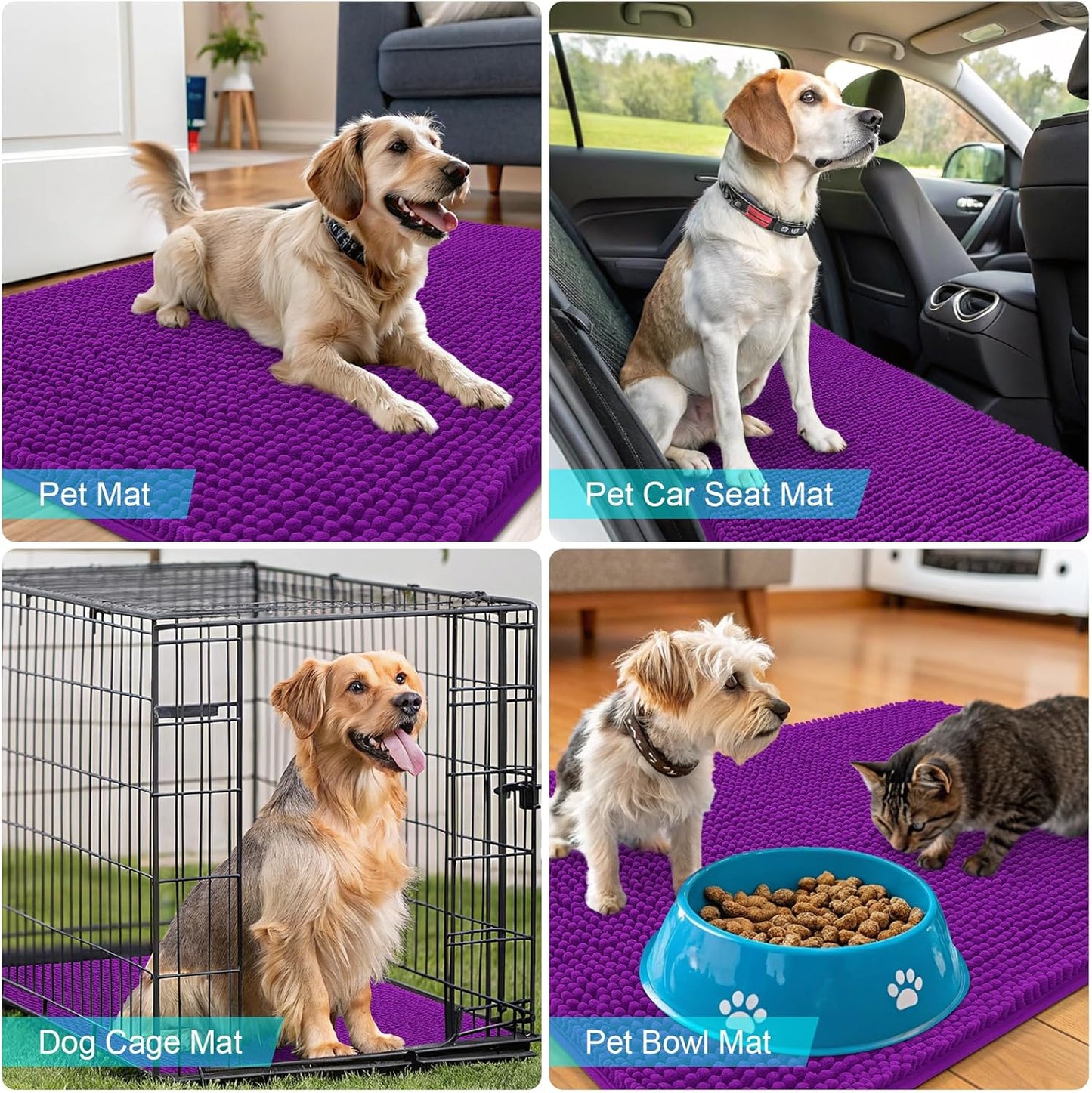OLANLY Dog Door Mat - Absorbent Non-Slip Chenille for Muddy Paws | 47x32 Inches, Quick Dry, Purple