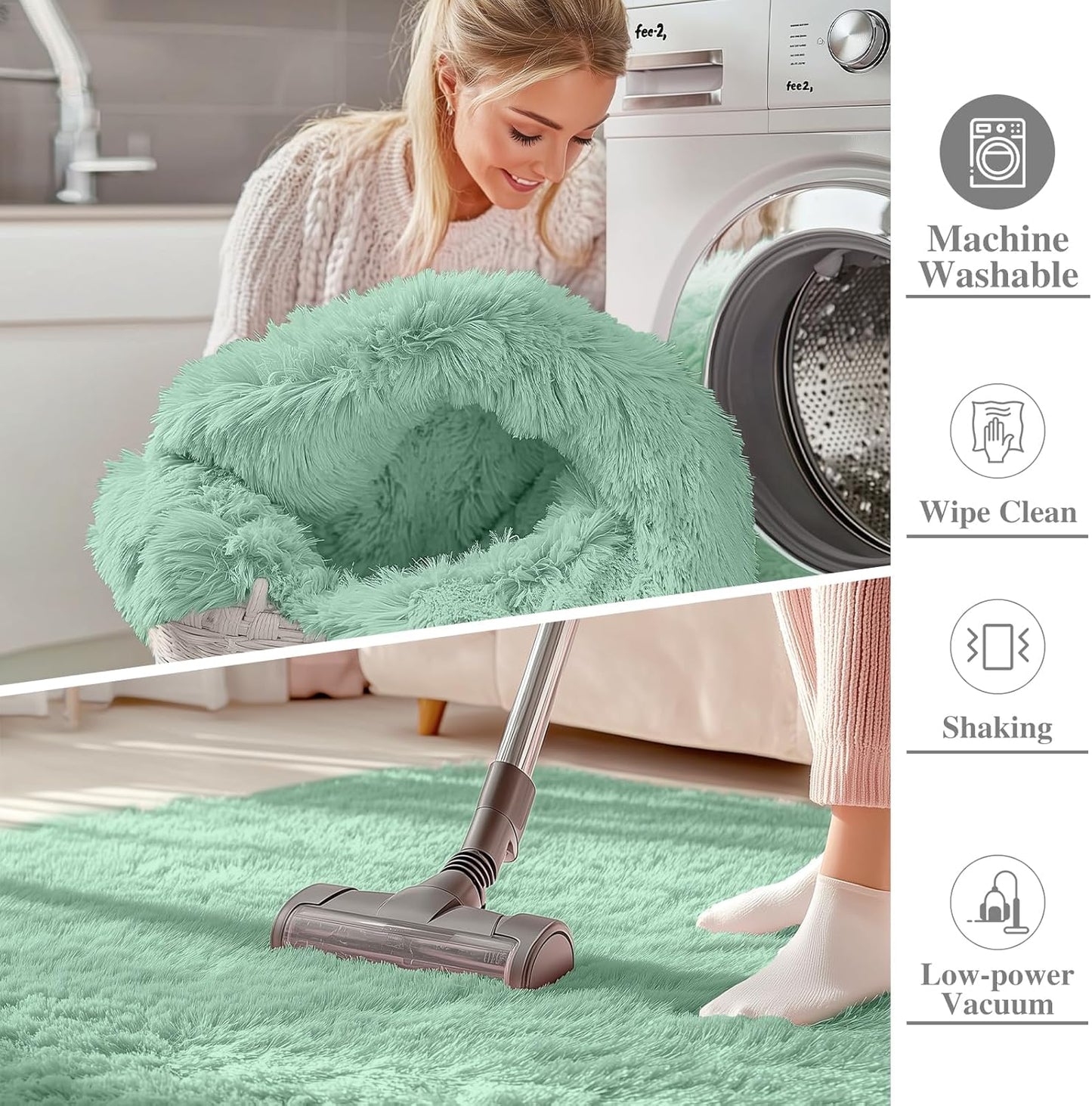 OLANLY Area Rug - Soft Fluffy Shaggy Design | Machine Washable 4x5.9 ft Mint Green for Living Room & Bedroom